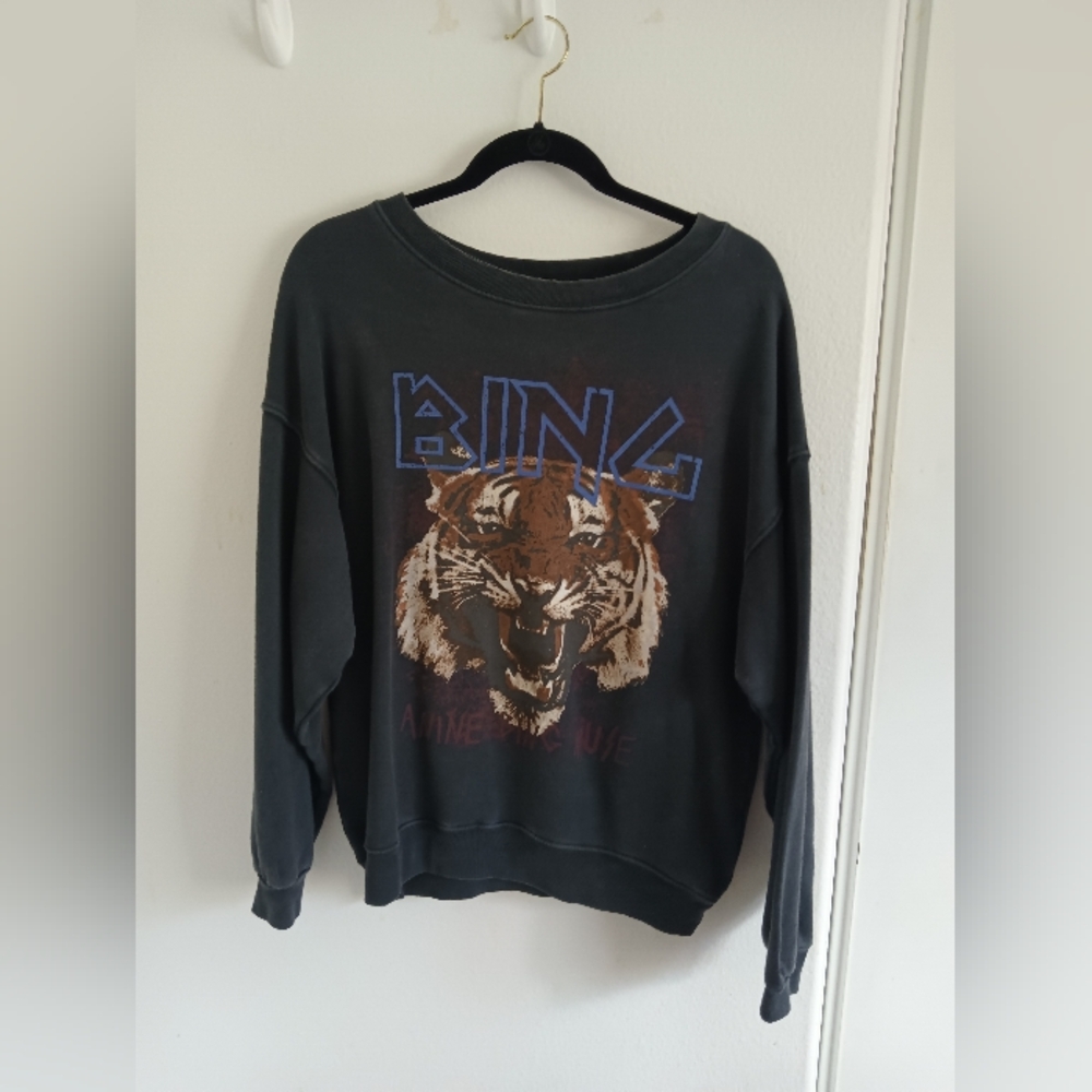 Anine Bing Black Tiger Graphic Crewneck Sweatshirt